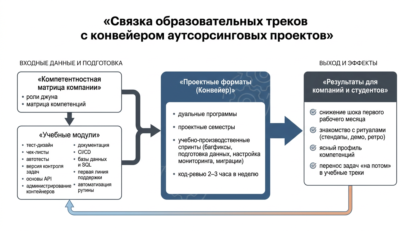 Связка образовательных треков с конвейером проектов